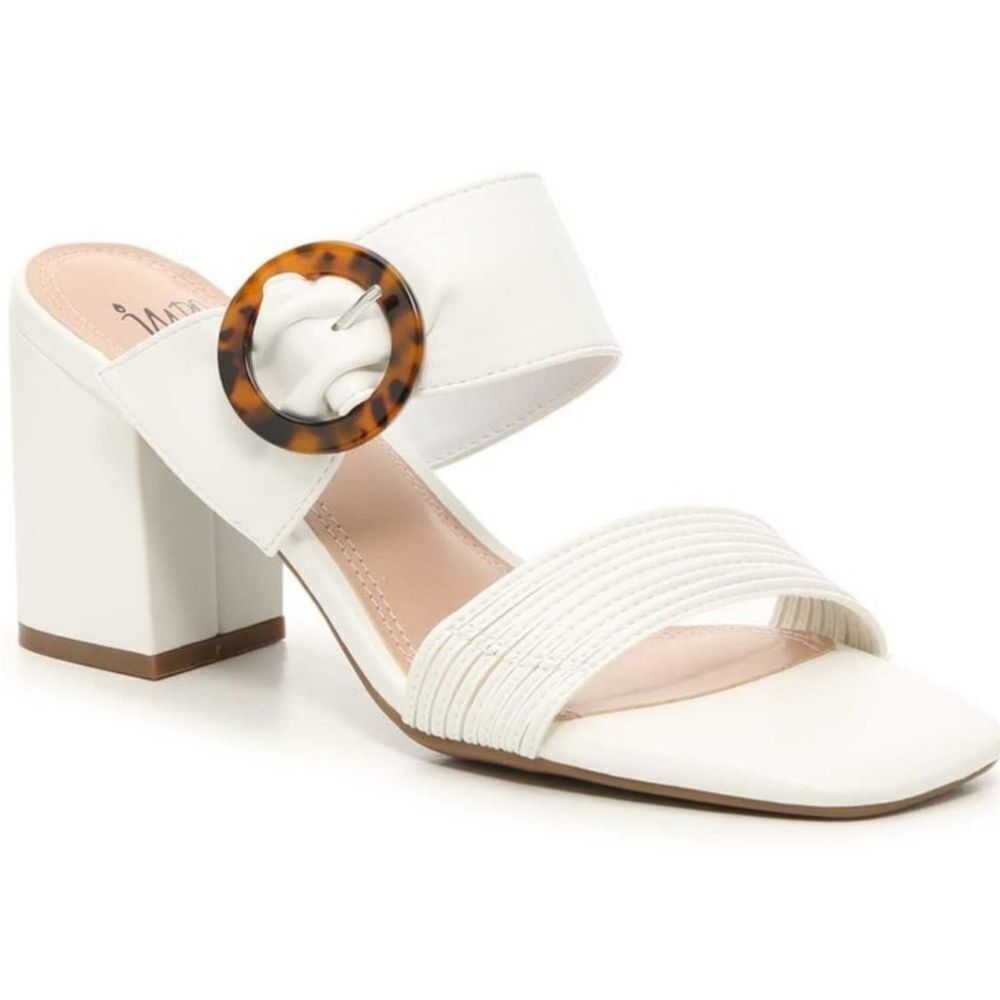 New Impo Via Sandal white chunky block heel memory sole buckle slip on size 8.5